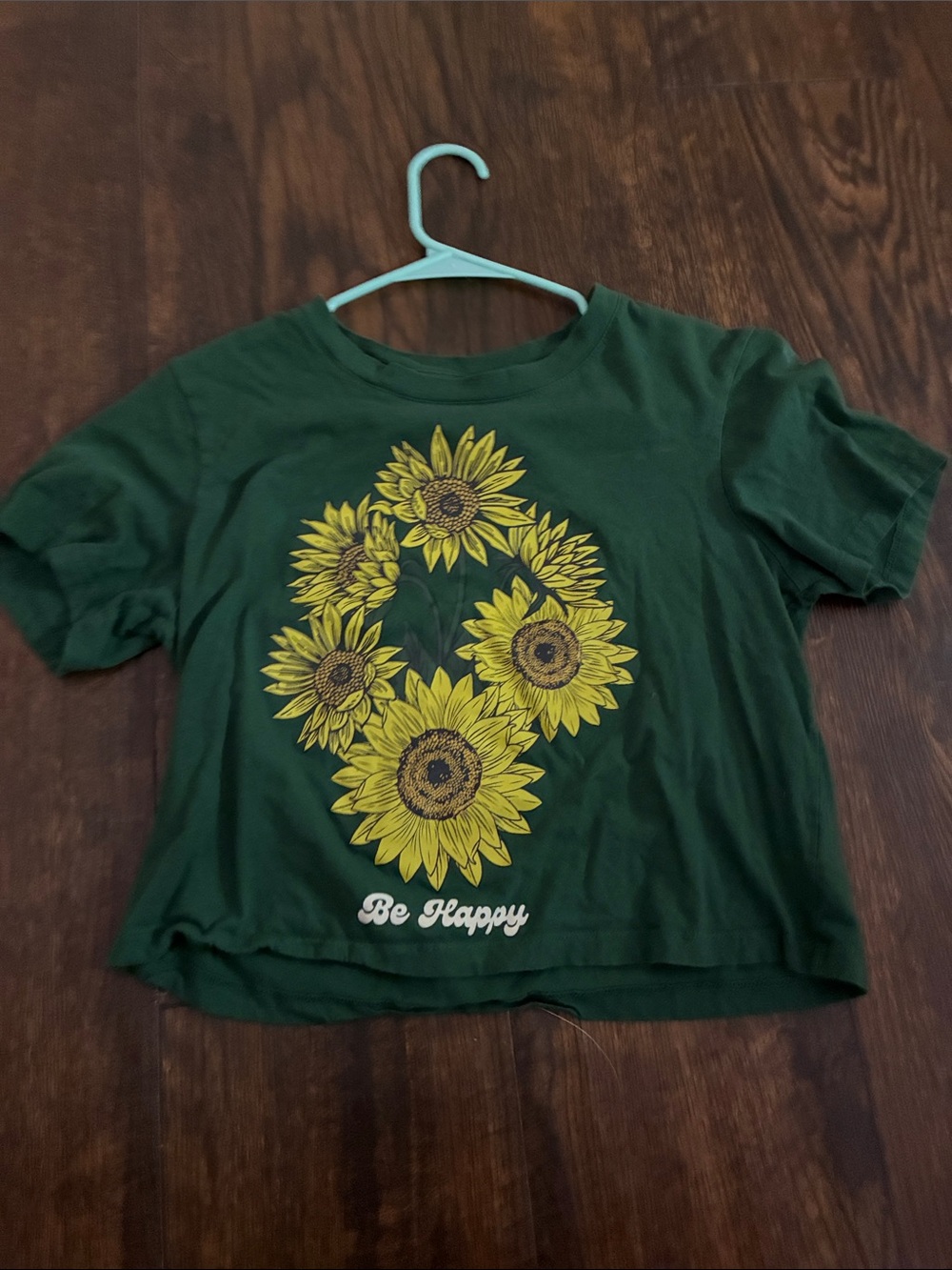 Green Sunflower Graphic Tee - "Be Happy"